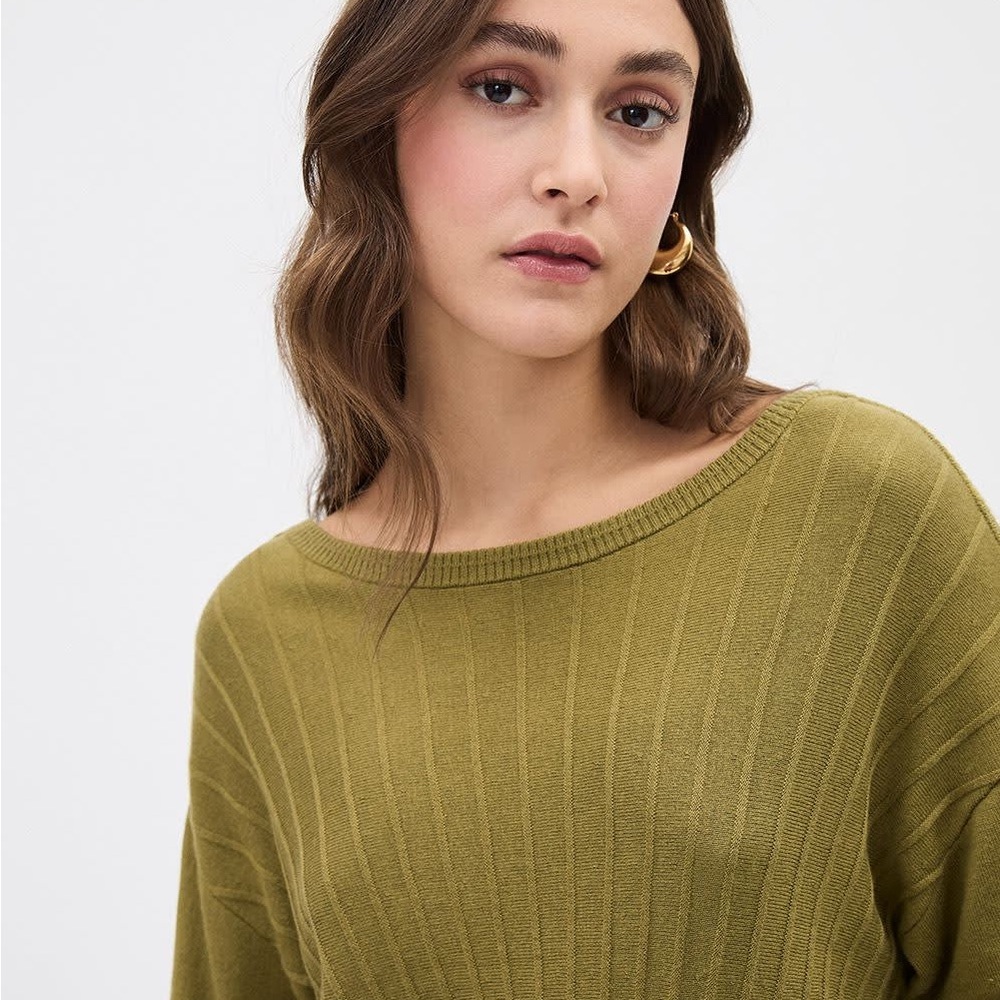 Sz XXS RW&CO Long-Sleeve Boat-Neck Relaxed Sweater Green Moss Women's Sweater - Picture 4 of 9